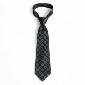 Tasso Elba Silk Necktie Mens OS Grey Floral Medallion Woven Pattern Dapper